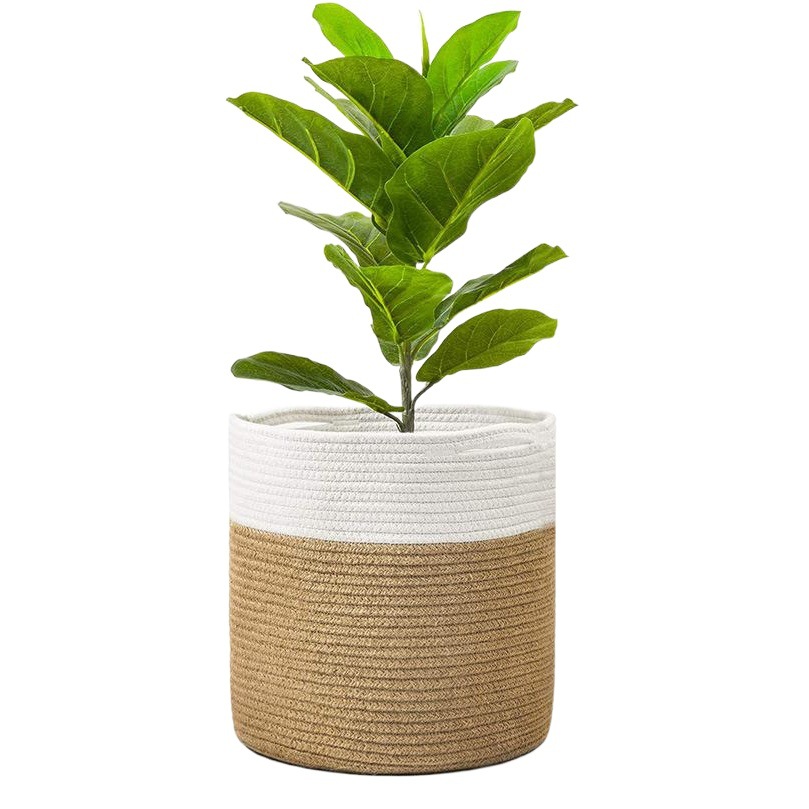 Canasta de cuerda de algodón tejida canasta de flores maceta y canasta de flores de interior canasta de almacenamiento de decoración del hogar moderna canasta de flores de algodón y lino canasta de flores