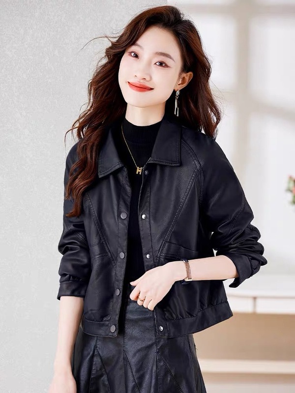 2025皮衣女宽松外套新款今年流行棕色机车短款开春秋高级pu皮夹克|undefined