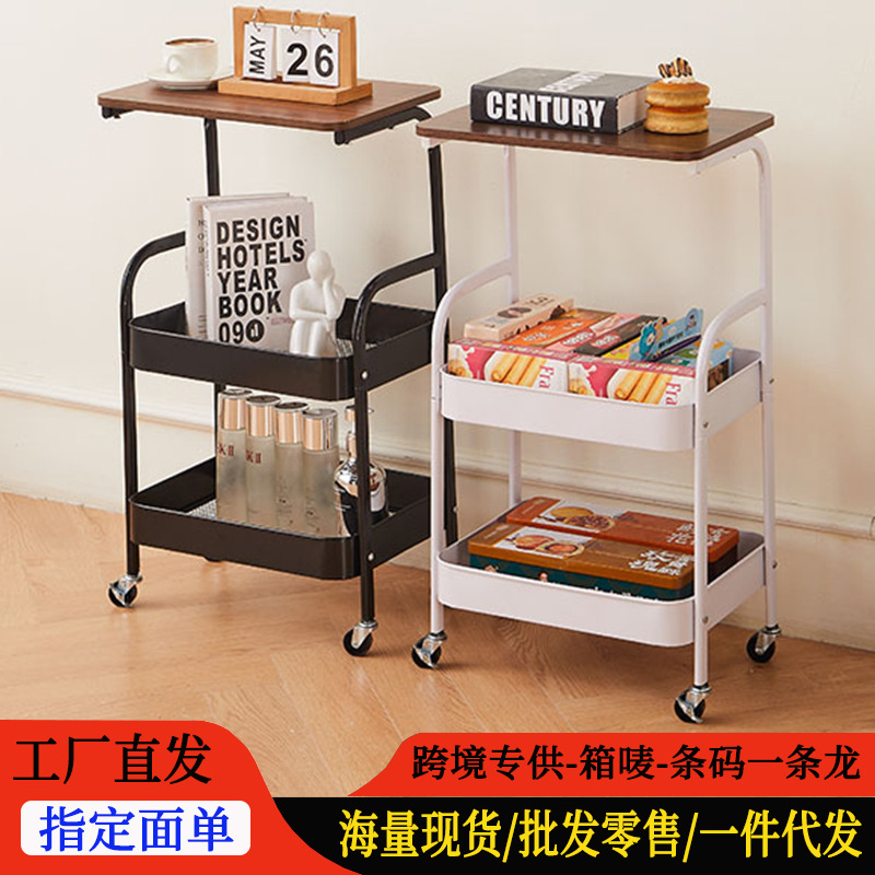 Stainless Steel Cart Storage Rack Carbon Steel Punch-Free Desktop Corner Load-Bearing Storage Rack Ins Bedside Table Removable