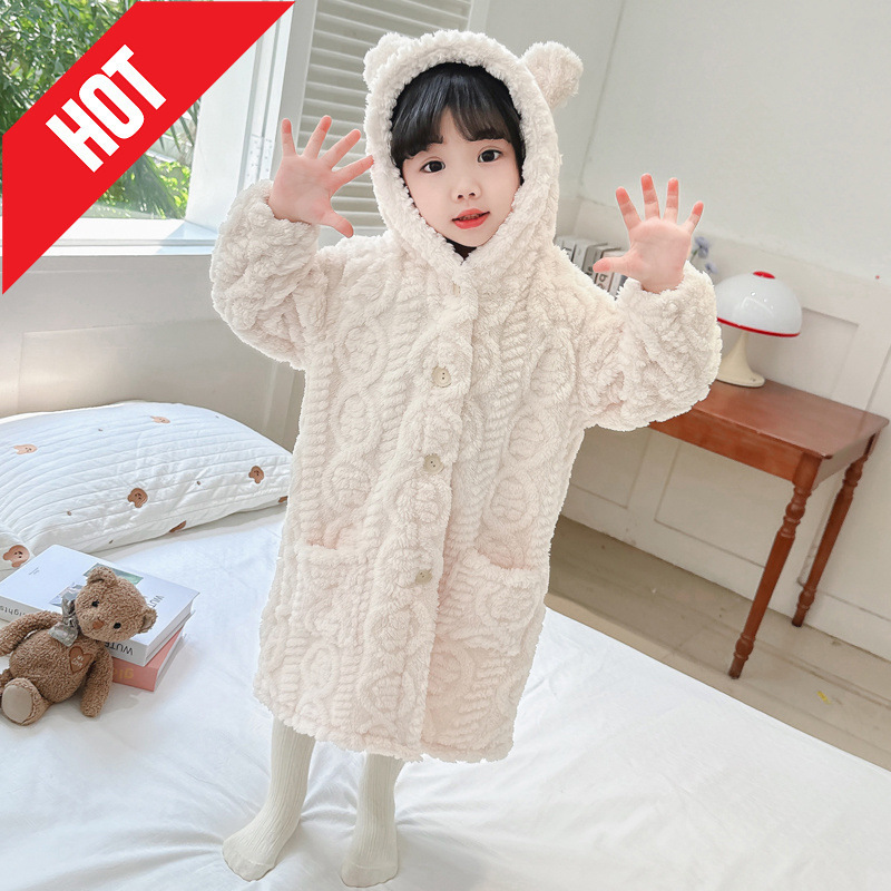 소녀 잠옷 가을 겨울 플란넬 두꺼운  산호 양털 어린이 겨울 어린이 목욕 가운 홈 옷