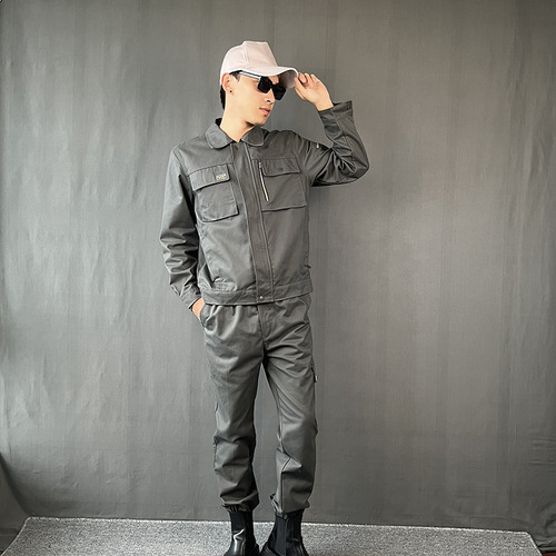 Work clothes men and women set spring and autumn wear-resistant printed words construction site auto repair labor protection suit workshop breathable comfortable factory clothes 