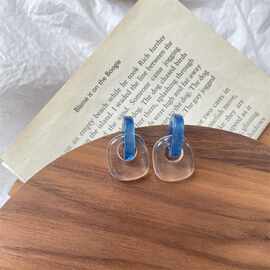 清新冷淡蓝色耳环亚克力透明耳坠复古气质港风ins简约耳钉小巧款