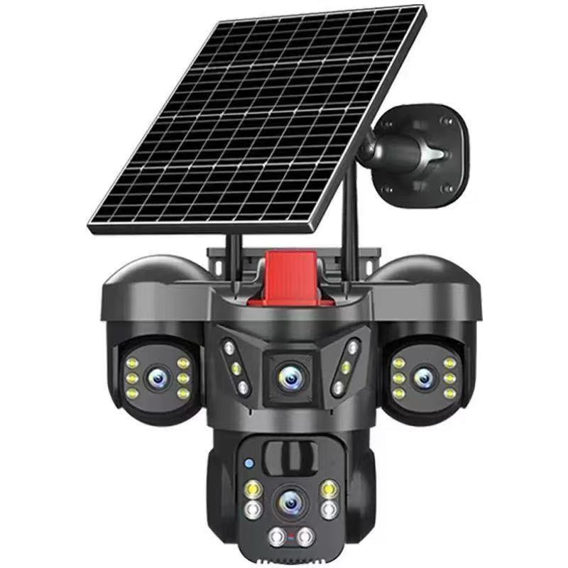 Monitoreo solar al aire libre impermeable de tres lentes sin conexión 360 grados sin ángulo muerto de alta definición cámara de monitoreo doméstico