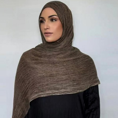 外贸手工脏染纯色柔软人棉皱须边长巾复古细褶皱100% rayon 围巾