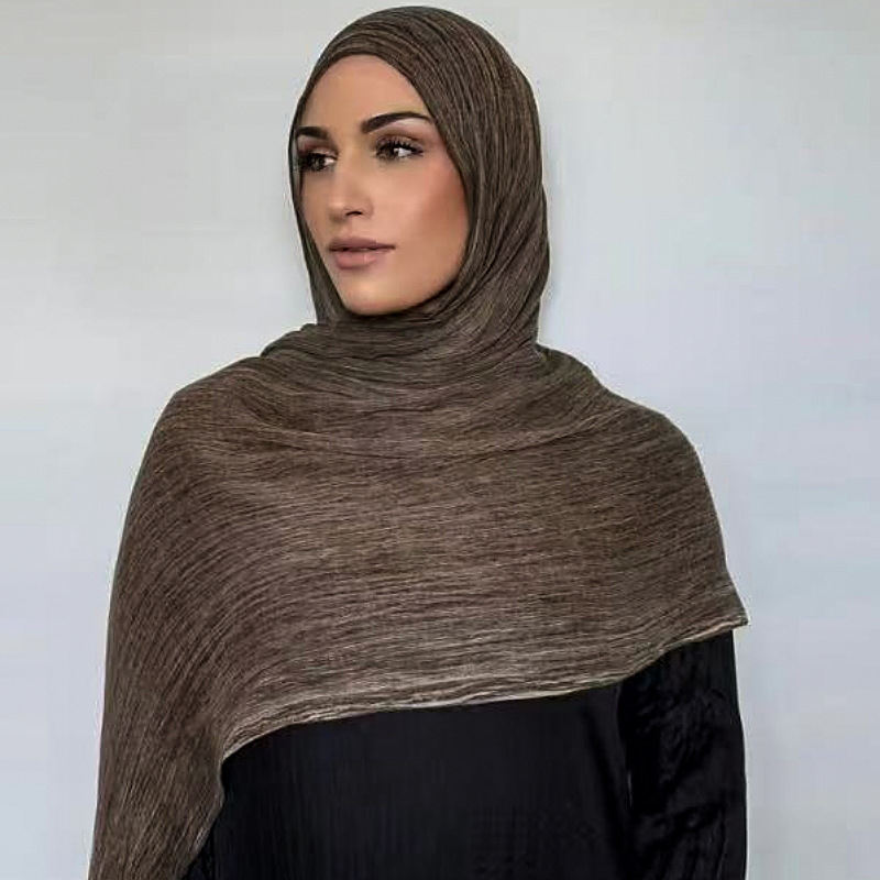 外贸手工脏染纯色柔软人棉皱须边长巾复古细褶皱100% rayon 围巾|undefined