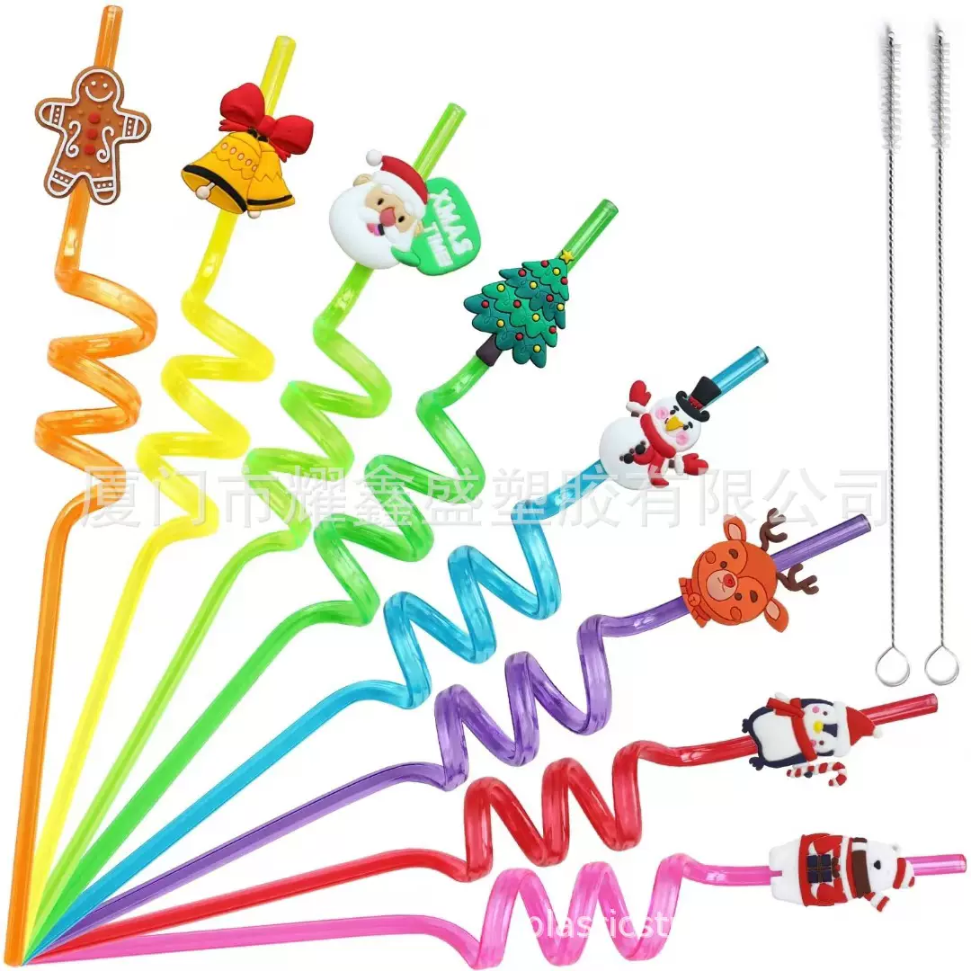 圣诞节派对吸管跨境热销雪人圣诞树鹿卡通可重复使用吸管厂家直销