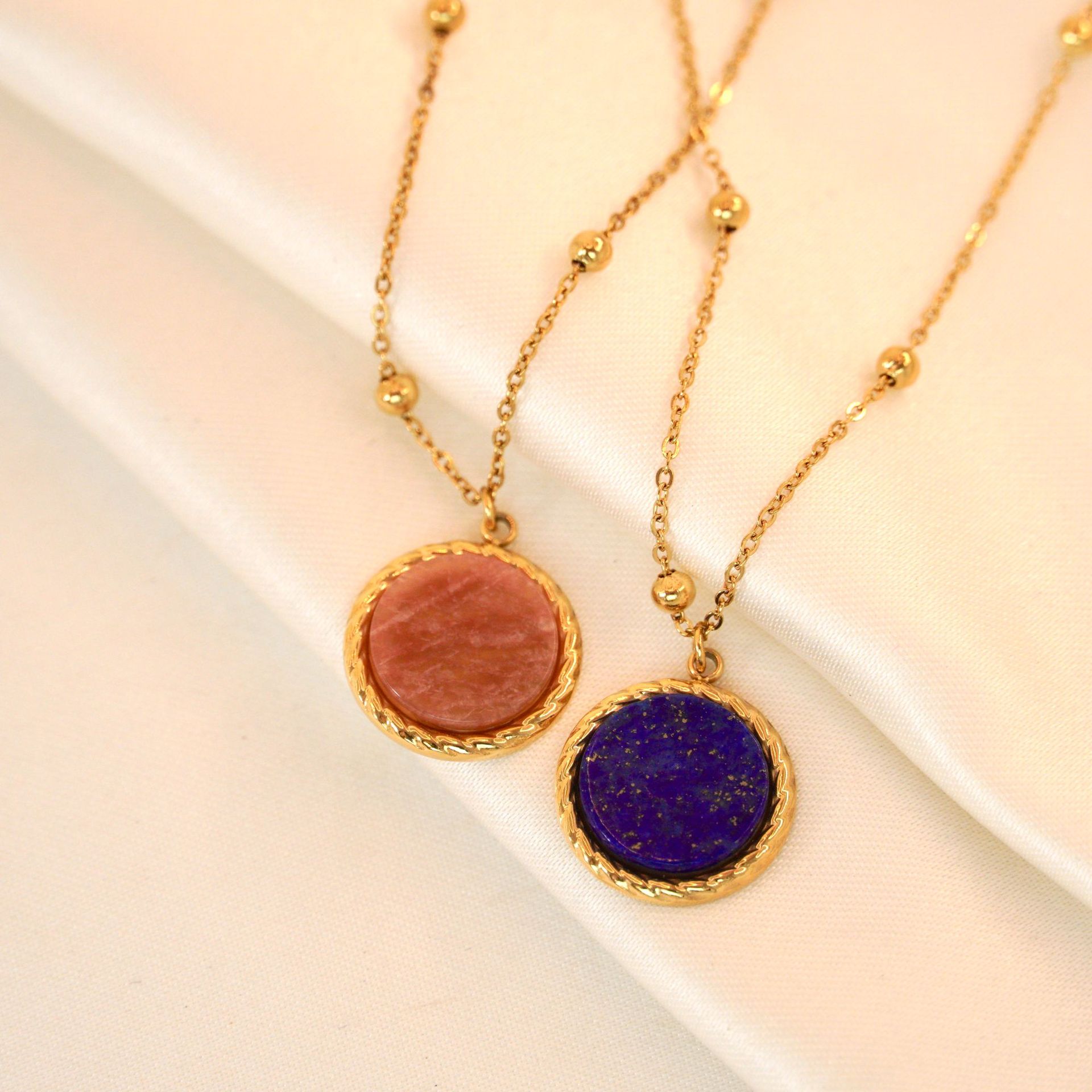 Geometric Pattern Simple Style Geometric Natural Stone Titanium Steel Pendant Necklace In Bulk