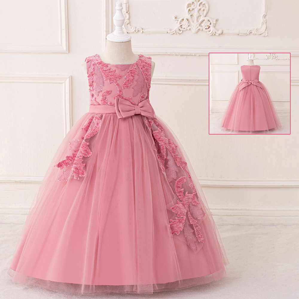 2026 nuevo vestido de niñas sin mangas princesa de tela de flor vestido de malla vestido de niña vestido de niña pequeña vestido largo
