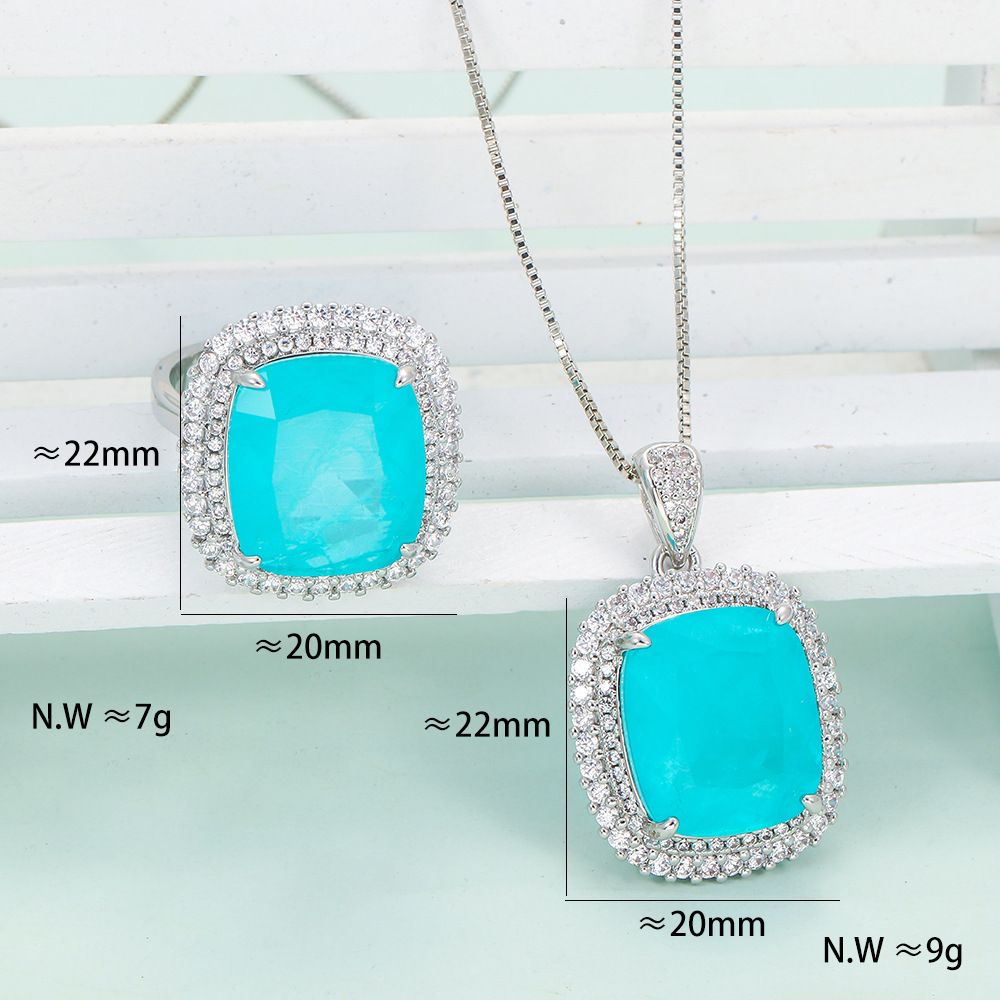 Ig Style Elegant Lady Square Copper Plating Inlay Artificial Gemstones Rings Necklace display picture 1