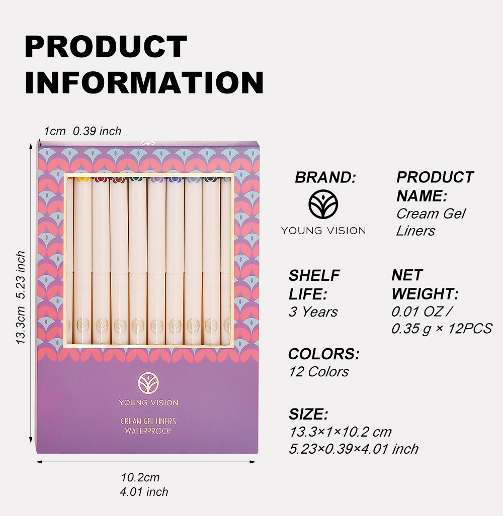 YOUNG VISION 12-piece box eyeliner gel pen is not easy to smudge eyeliner gel pen, colored eyeliner gel pen undefined