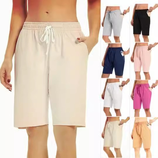 Amazon wish2023 European and American women's spring and summer sports elastic running high waist pocket training fitness shorts