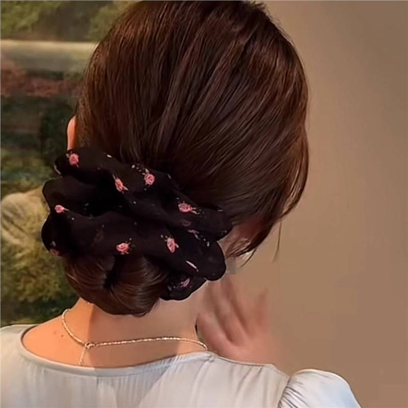 Primavera y verano coreanos retrogrados adornos de cabello flores dulces de chiffon temperamento anillo de intestino grande simple anillo de cabello universal cabello para mujeres