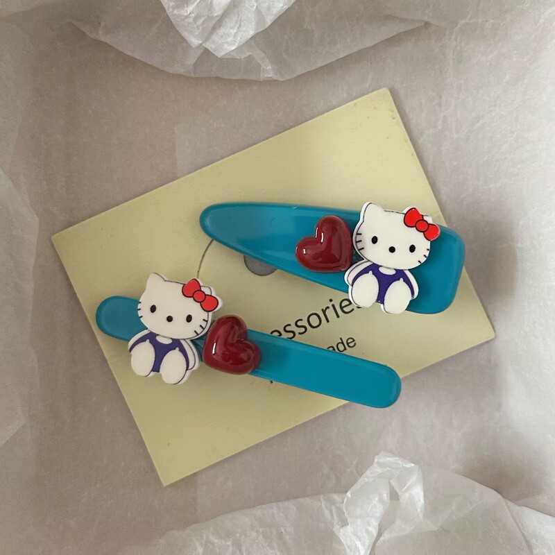 Fashion Blue Water Drop Heart Cat Hair Clip Japanese Sweet Style Versatile Girl Side Duckbill Hairpin Hair Accessory