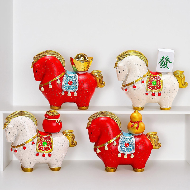 Twirling Little Horse Figurine Office Decoration Mascot Resin Craft Chinese Style Creative Cute Gift