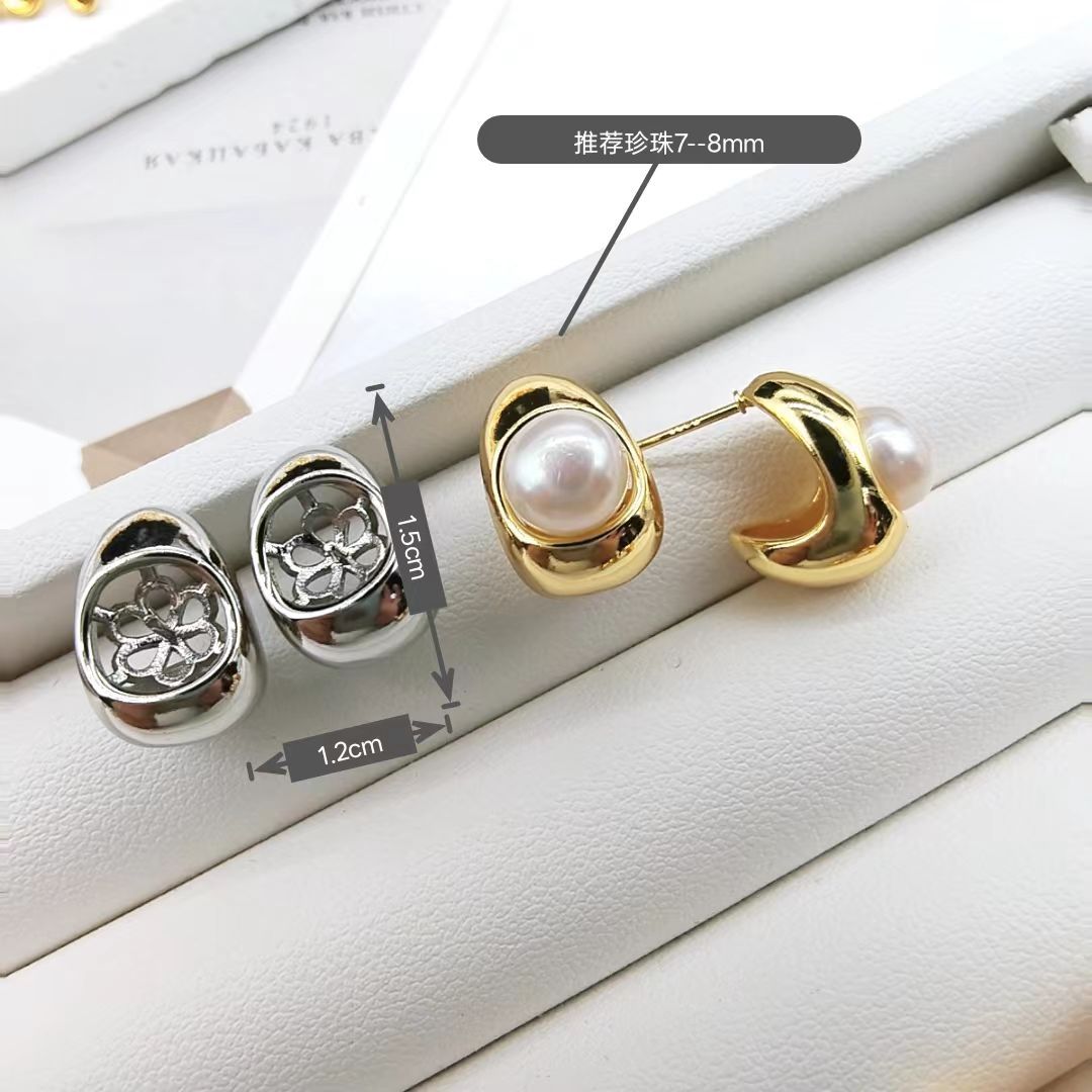 Perla de alta sensibilidad 925 agujas de plata 18k chapadas en oro pendientes huecos accesorios de material femenino fábrica al por mayor