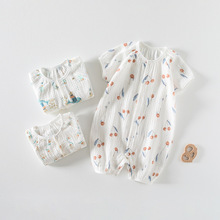 婴儿纱布连体衣新生儿纯棉皱布国风哈衣爬服安阳童装一件代发批发