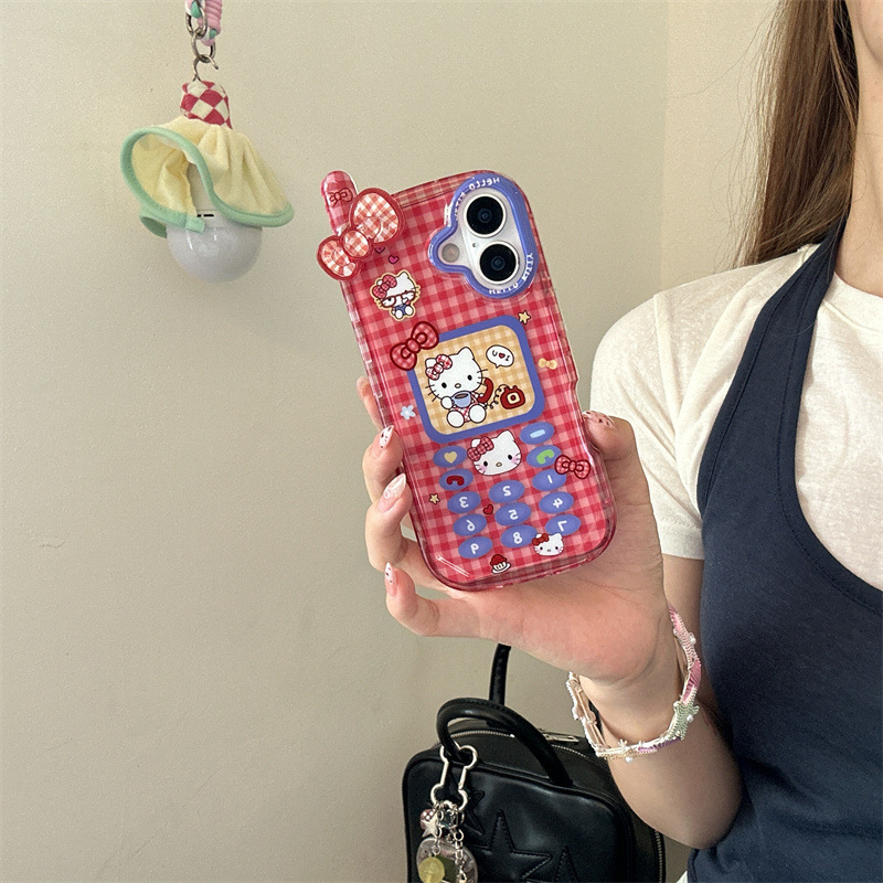 ビッグブラザー ビッグレッドチェック柄 かわいい KT 猫 iPhone16 Apple 15ProMax 携帯電話ケース 14 新しい女の子に適しています|undefined