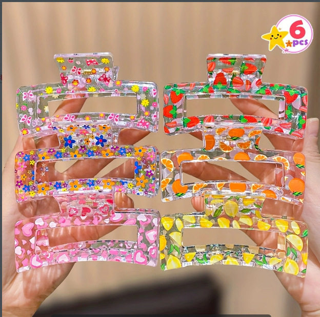 Cruzando la frontera 10,5 cm cuadrado gran clip de agarre fruta floral elegante en la parte posterior de la cabeza horquilla de la placa horquilla de tiburón tocado de agarre para el cabello