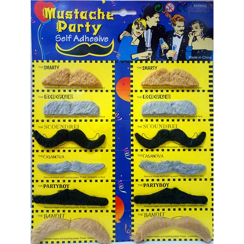 Self-Adhesive Fake Beard Set, 12-Card Plush Fiber, Halloween & Party Costume Accessories