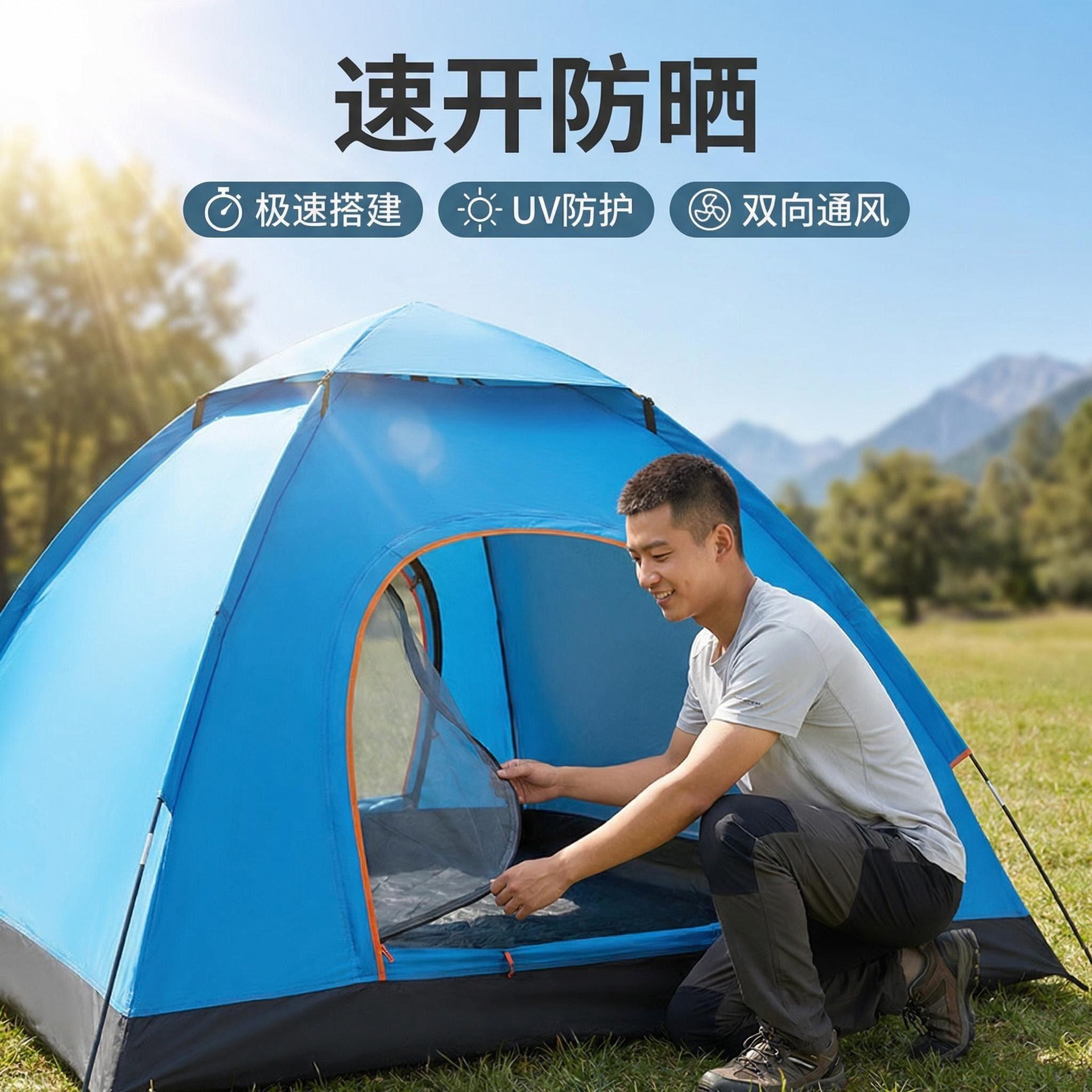 One-Second Quick-Open Tent, No Need for Setup, Sun Protection, Rainproof, Heat Insulation, 1-4 Person Camping Portable Folding Beach Tent