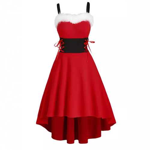 Cross-border foreign trade 2024 new Christmas party bunny girl plush collar bare shoulders bow tie strap dress