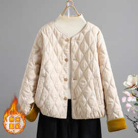 实拍新中式国风复古圆领夹棉厚外套女2025冬季新款短款羽绒棉服女
