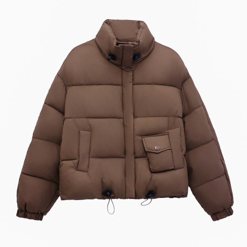 Invierno plumón de algodón mujer abrigo de algodón caliente 2024 nueva moda casuales de color sólido collar corto chaqueta