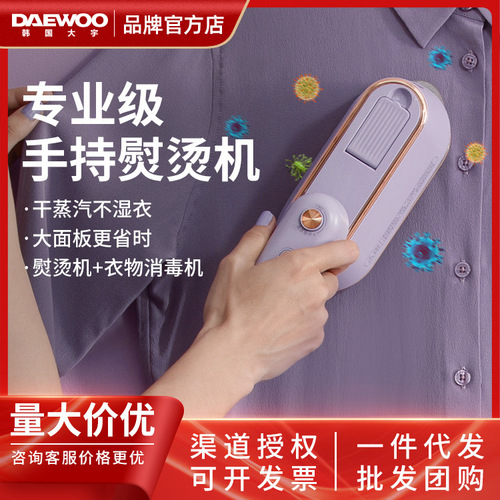 Han Yu holds a household small portable steam iron, a hand-held garment steamer for flat ironing clothes.