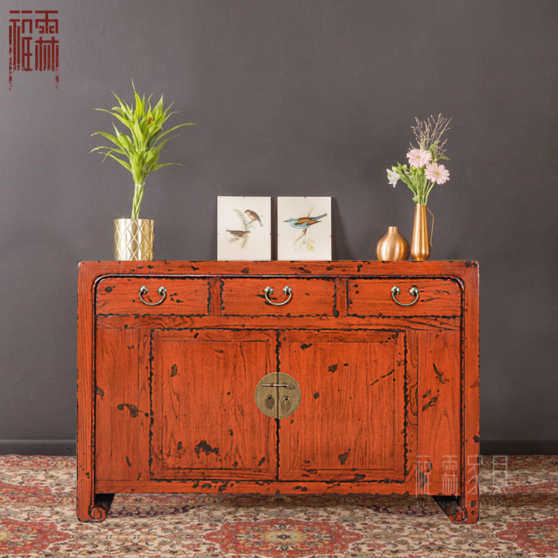 储物柜仿古鞋柜仿古典酒柜收纳中式三抽两门做旧复古餐边柜玄关柜