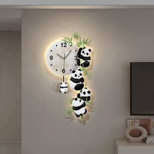 Living room panda swing wall clock decorative painting TV background wall creative led clock wall hanging restaurant clock hanging painting