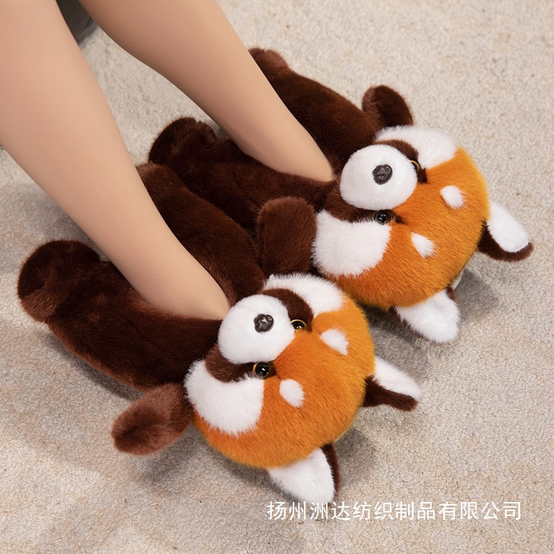 Zapatillas de algodón mapache de invierno transfronterizas para hombres y mujeres, bolsas de fondo gruesas para el hogar de invierno, zapatos cálidos de peluche.