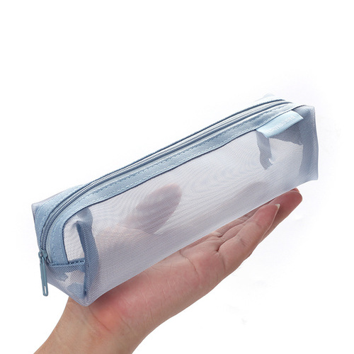 Thickened square simple transparent mesh pencil bag large capacity pencil case student exam stationery bag storage box wholesale