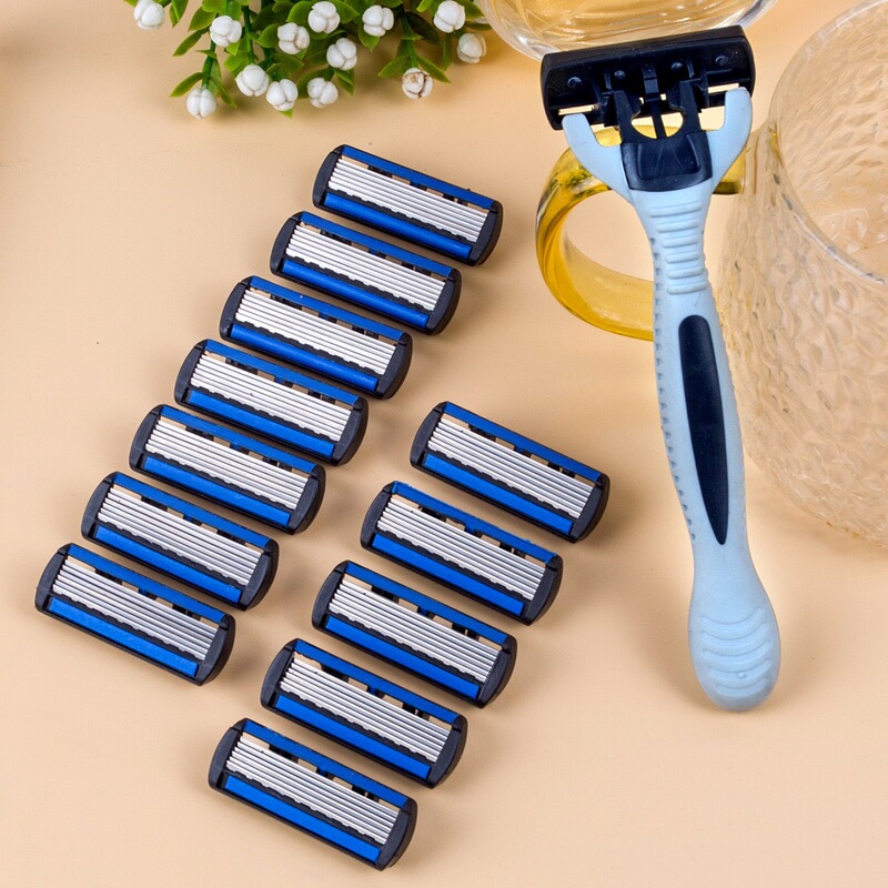 6-Layer Safety Razor Manual Men's Shaving Razor Anti-Scratch Blade Razor with Replaceable Blades Shaving Razor