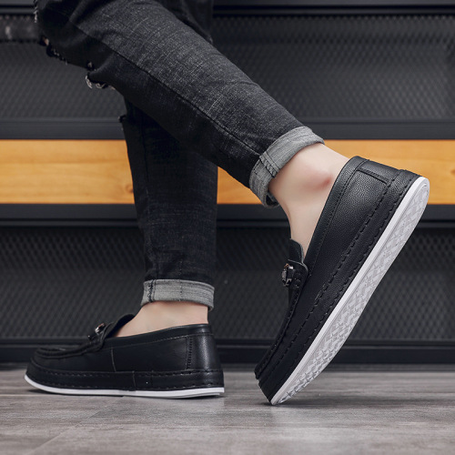 Men's Slip-on Casual Leather Shoes, British Style Fashion Trend, Thick Heel Height, Soft Sole, 