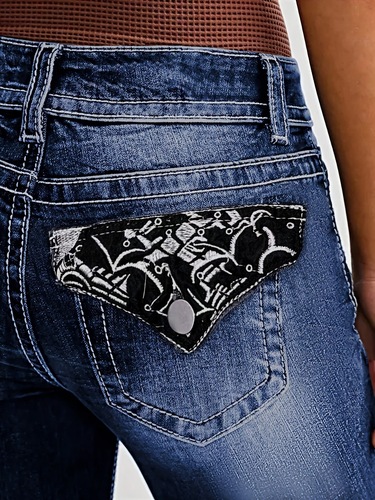 Dark Blue Elastic High-Waist Pants for Women