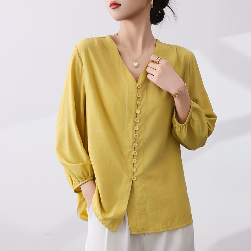 프렌치 스타일 쉬폰 셔츠 여성용 2025 여름 신상 브이넥 얇은 셔츠 여름 여성복 외출용 상의