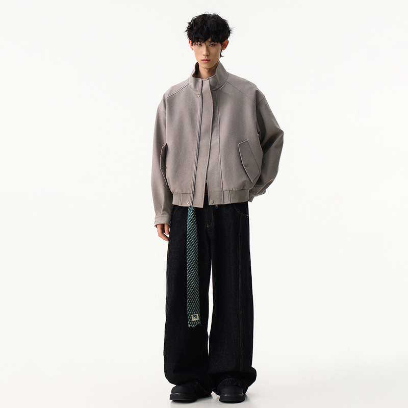 嘉衣库潮牌2025秋季新款美式复古机能风拉链工装夹克哈灵顿外套男|undefined