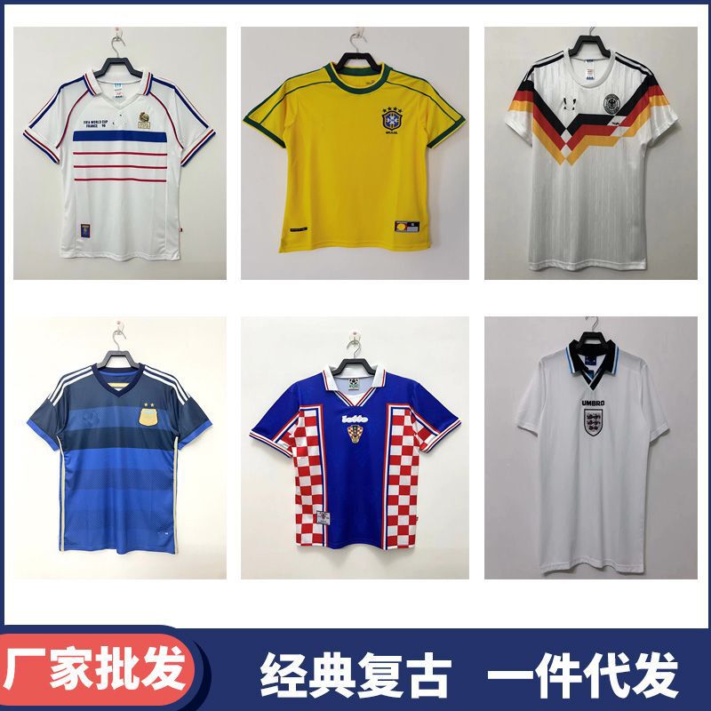 World Cup National Team Classic Retro Jersey Argentina Brazil France Netherlands England Beckham Short Sleeve