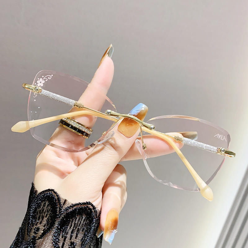 Modas viejas flores sin marcos de corte de bordes de punto de flor anti-luz azul color gradiente ultra brillante rosa vieja visión de una sola luz gafas para mujeres de alta definición