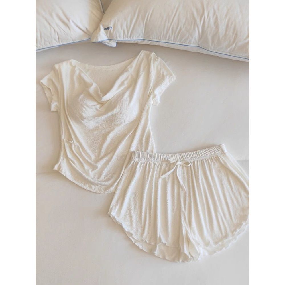 スーパーテクスチャーモーダル〜綿韓国風パジャマ女性用春夏新作半袖アウターホーム服サマースーツ