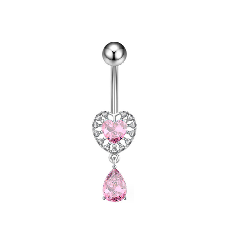 Piercing all'ombelico con ciondolo a forma di farfalla, stile cross-border, serie rosa, scintillante, all'ingrosso, nuovo, con cuore e zircone._voghion.com