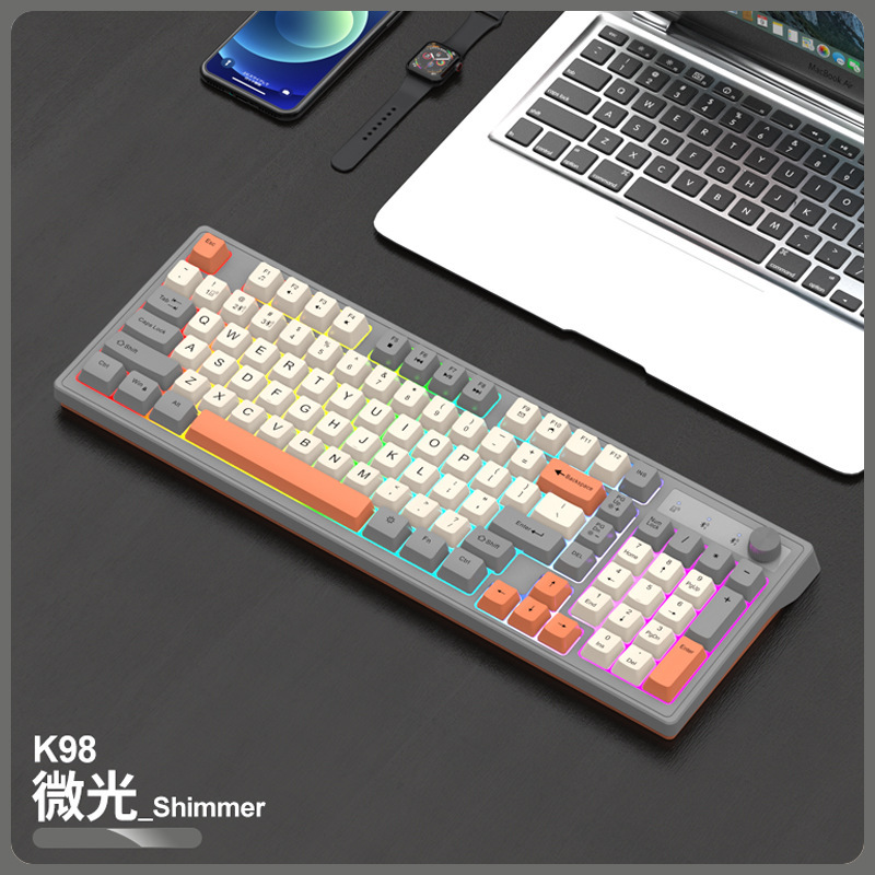 マムシK98ブルートゥース無線二重モード発光キーボード機械手触りデスクトップパソコンのノートパソコンのオフィスビジネス|undefined