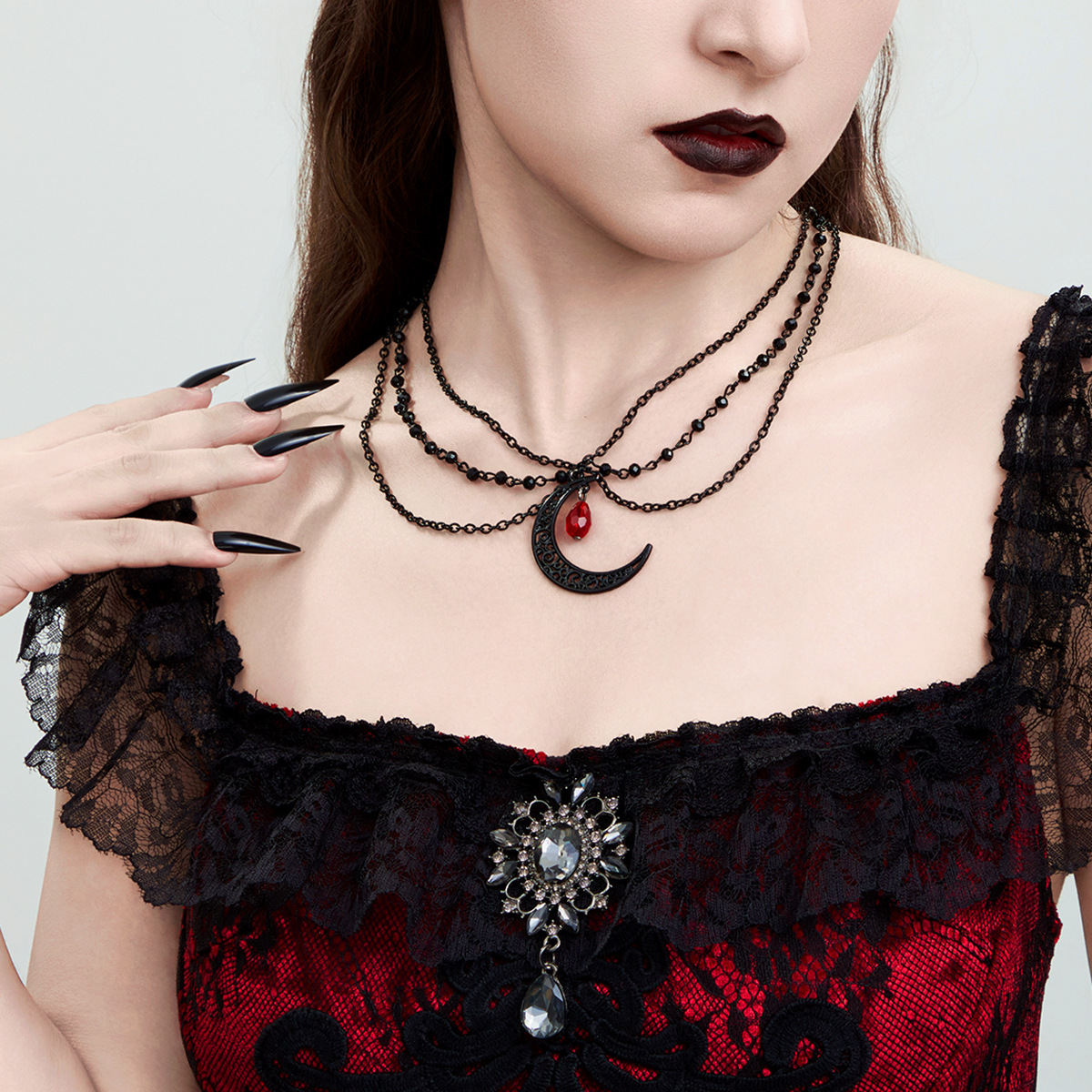 Collier à pampilles tendance en cristal et goutte de sang, chaîne de clavicule en alliage de qualité supérieure pour Halloween_voghion.com