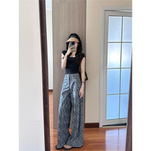 美式复古提花印花阔腿裤女2025夏季新款设计感宽松显瘦休闲直筒裤