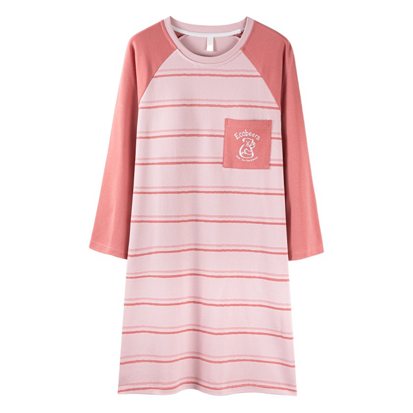 Camisón con almohadilla en el pecho Otoño e Invierno de las mujeres de manga larga de algodón puro pijamas de niña linda al por mayor de fábrica dulce directo se puede usar fuera