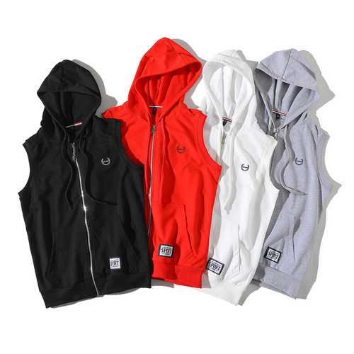 Men's sleeveless hoodie summer hooded jacket thin jacket sports vest Korean style trendy vest outerwear cardigan 
