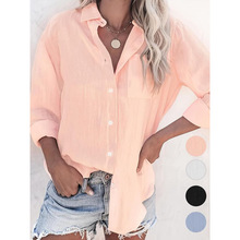 W 74384 Women's solid loose lapel long sleeve shirt Ůʿ��ɫ