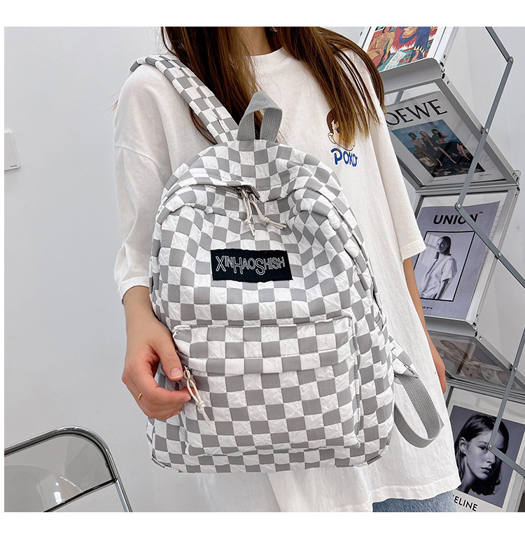 Korean ins artistic trend checkerboard checkered backpack, Japanese Harajuku style fresh and clean high school and junior high school student bag undefined
