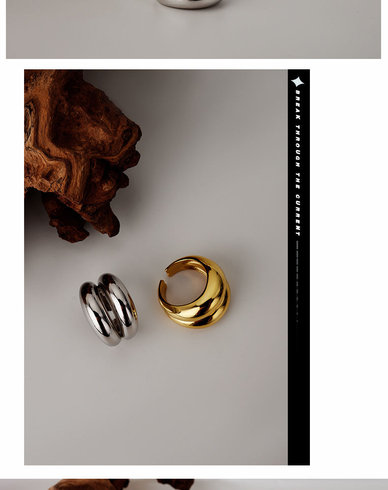 Daily Occasion 925 Sterling Silver Material Solid Color Pattern 925 Sterling Silver Solid Color Open Rings