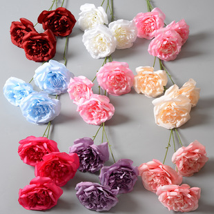 Simulated 3-Headed Rose Austin Big Martin Home Wedding Hall Decoration Photography Props Artificial Flowers Wholesale